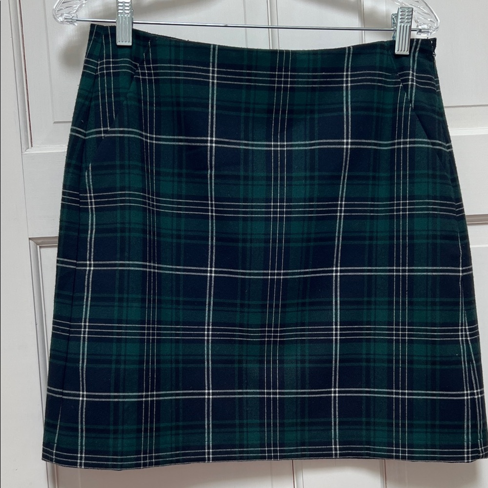 LOFT Green and Black Plaid Mini Skirt